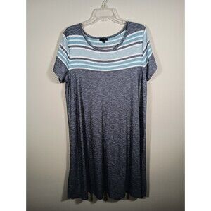Max Edition Rayon Striped Blue Gray Short Sleeve Shirt Dress Plus Size 2X